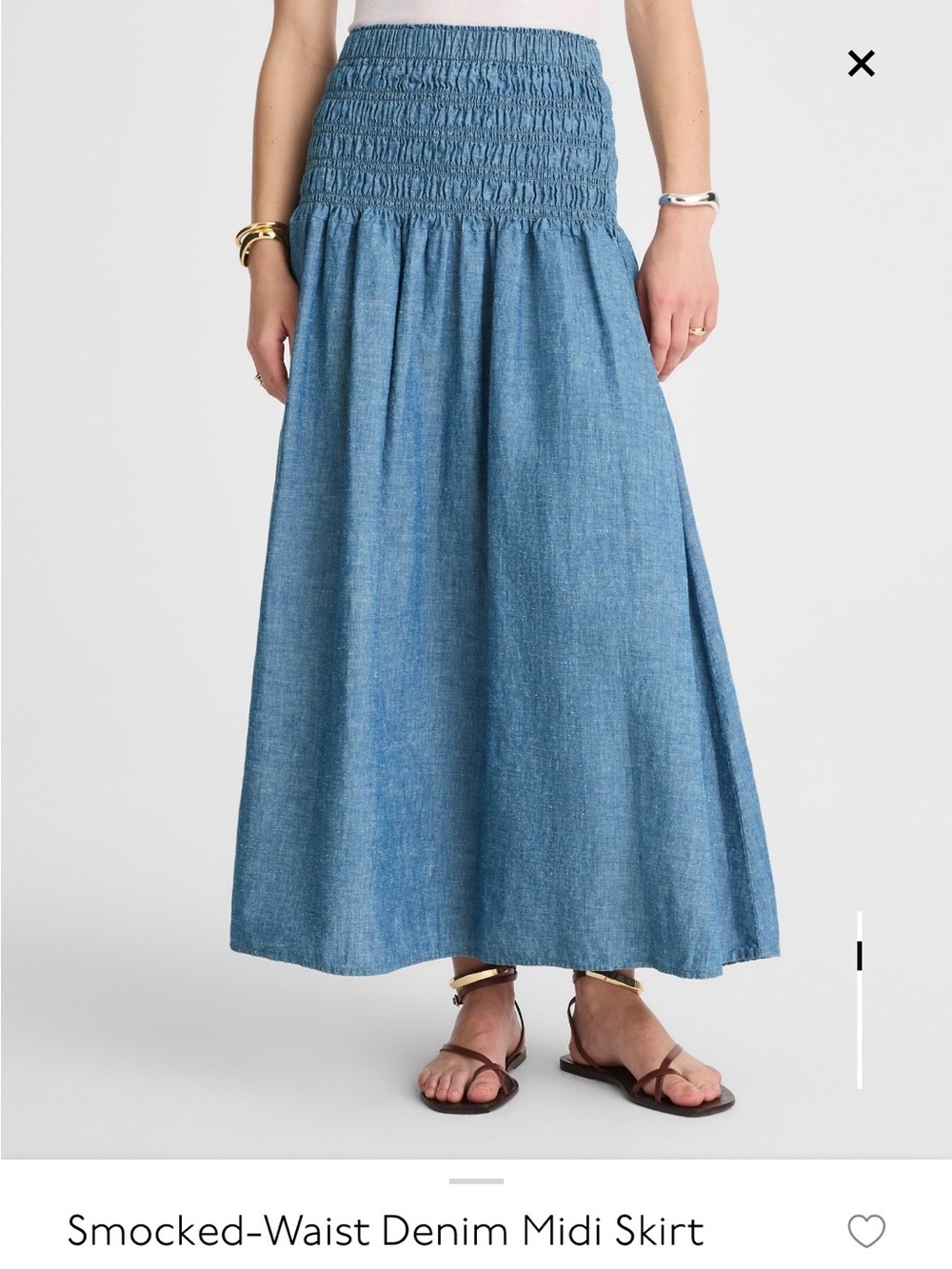 Madewell Blue Chambray Smocked-Waist Maxi Skirt